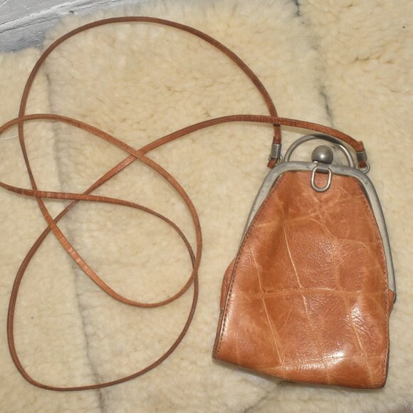 Vintage ANN TAYLOR Croc Embossed Leather Long Crossbody Mini Bag Made in Italy - Picture 1 of 10